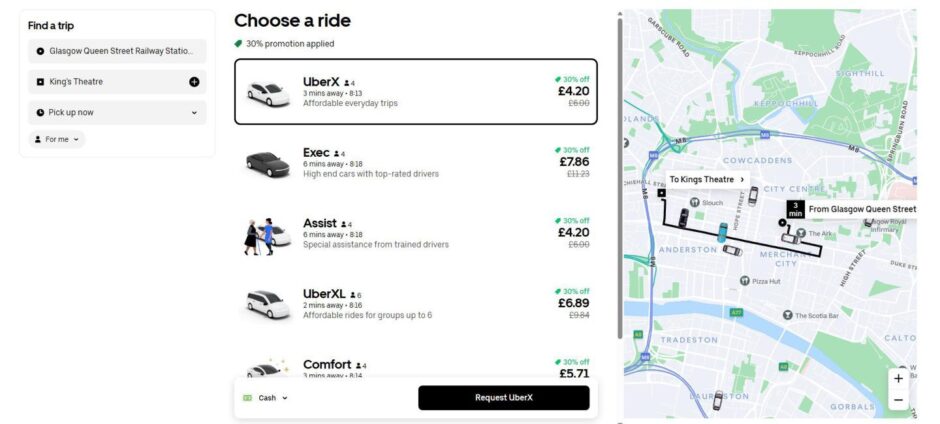 How an Uber ride in Glasgow compares. 