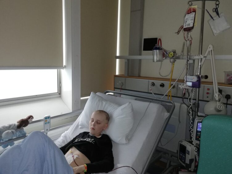 Aaron received blood transfusions in between his chemotherapy sessions