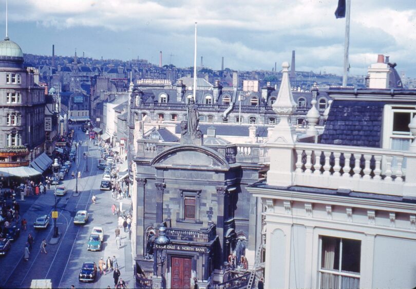 An aerial shot showing the Clydesdale Bank in Murraygateand other Dundee buildings