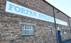 A Forfar Athletic sign on the outside of the main stand at Station Park.