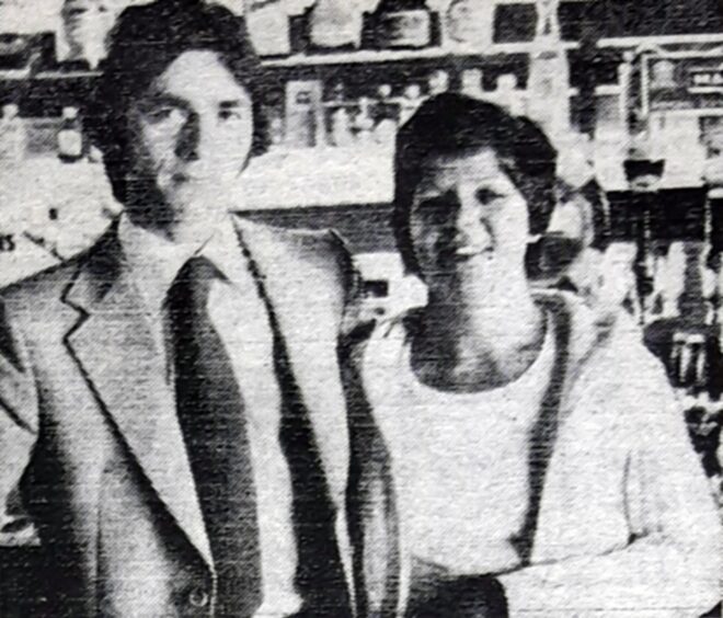 Arbroath pub landlords Ian and Rhoida McGrouther behind the bar in 1978. 