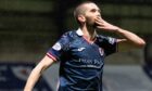 Sam Stanton blows a kiss after scoring for Raith Rovers.