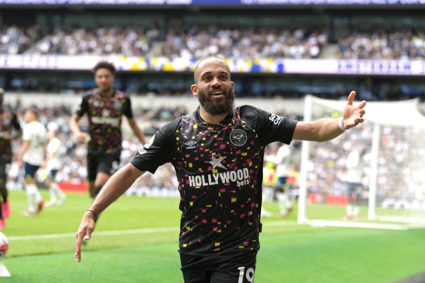 Tony Yogane's hero Bryan Mbeumo celebrates a goal at Tottenham