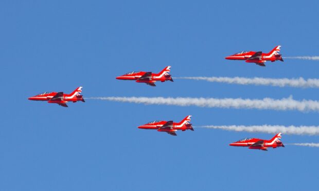 The Red Arrows will pass over Tayside and Fife on Monday. Image: Paul Reid