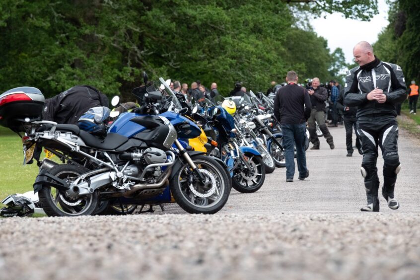Motorcycles parked in rows at Brechin Castle during the 2025 Bike and Trike Fest gathering in Angus, Scotland.
