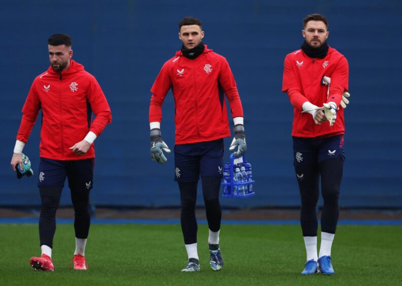 Rangers goalkeepers Liam Kelly, Mason Munn and Jack Butland.
