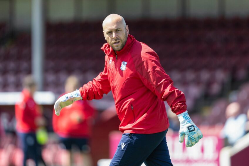 Glen Johnson put Dundee's goalkeepers through their paces at Arbroath on Saturday. Image: Ross Parker/SNS
