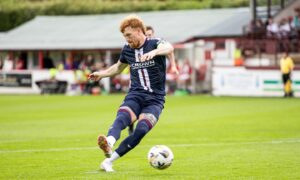 Dundee talisman Simon Murray strokes home a penalty at Brechin. Image: Ross Parker/SNS