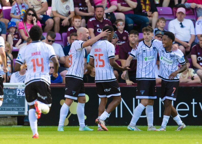 Dunfermline Athletic celebrate Josh Cooper's leveller against Hearts.