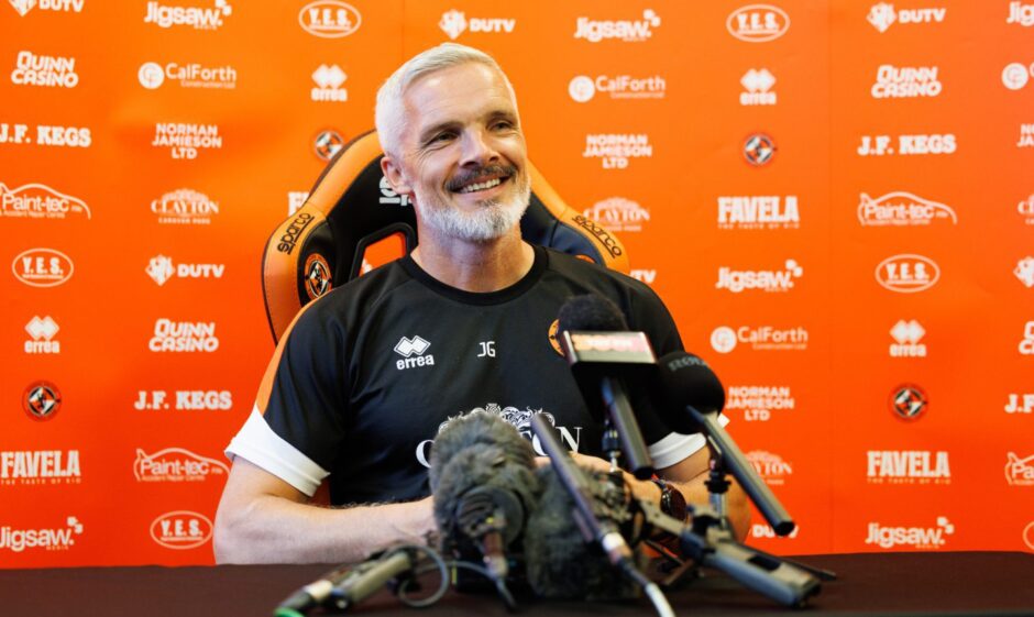 Jim Goodwin at a Dundee United press conference. 