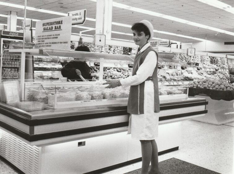 Assistant Margaret Scrimgeour at the counter in Abbeygate Superstore in Arbroath in 1990.