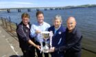 Glenn Hoddle, Gordon Chisholm, Paul Sturrock and Jim Duffy with the City of Discovery Cup. Image: DC Thomson.