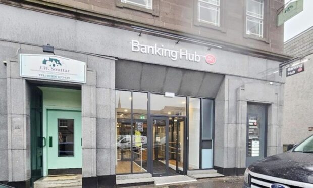 The banking hub building at Clerk Street in Brechin will go under the hammer in August. Image: Supplied