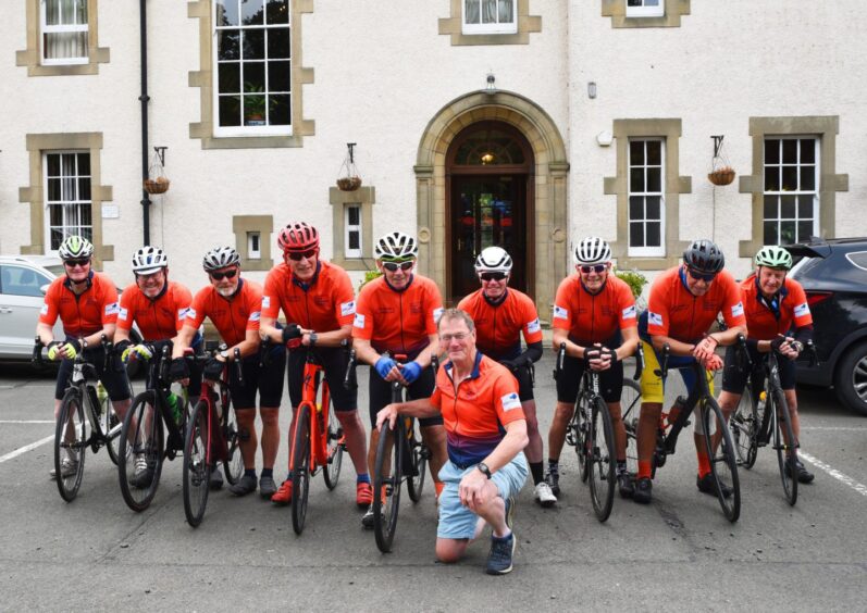 Rob with the other members of the cycling team - Fraser Malcolm, Tom Macaskill, Alistair Paton, John Lang, Ken Lang, Stewart Eldridge, Graeme Hogg, Ian Rankin, John Salisbury and Chris Reekie.