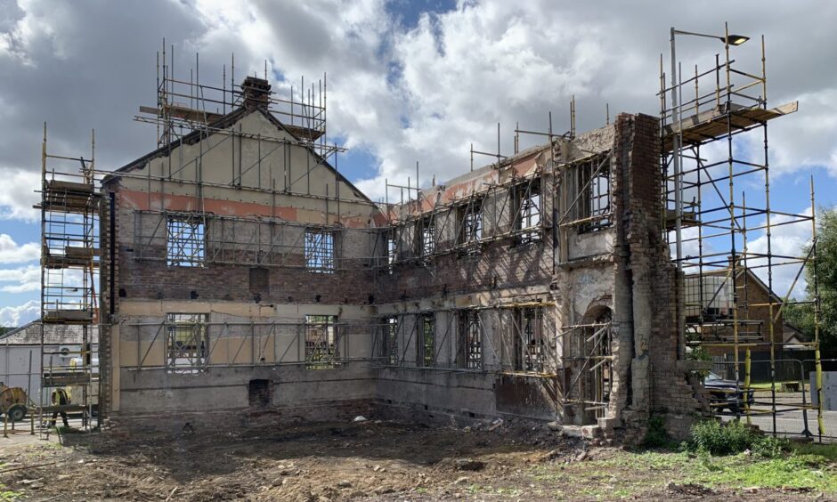 The Bowhill Mining Institute façade while rebuilding. Image: Nick Clark