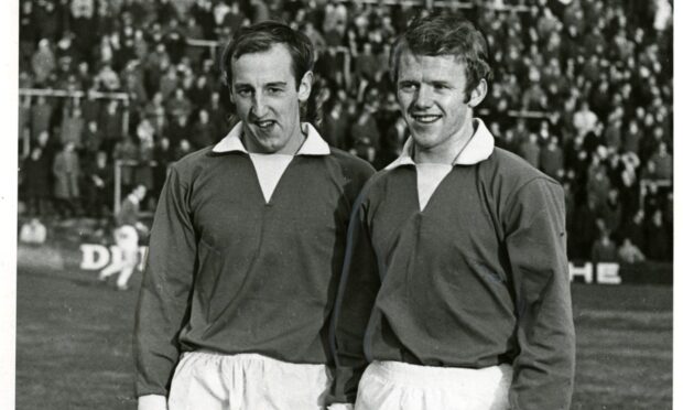 Henry Hall and Kenny Aird before a St Johnstone game in 1969.