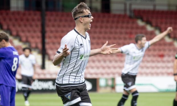 Pars attacker Andrew Tod runs away to celebrate scoring against Stirling Albion.