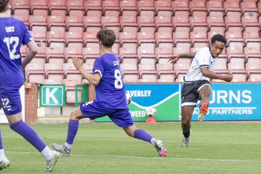 Kane Ritchie-Hosler fires in a shot for Dunfermline against Stirling Albion