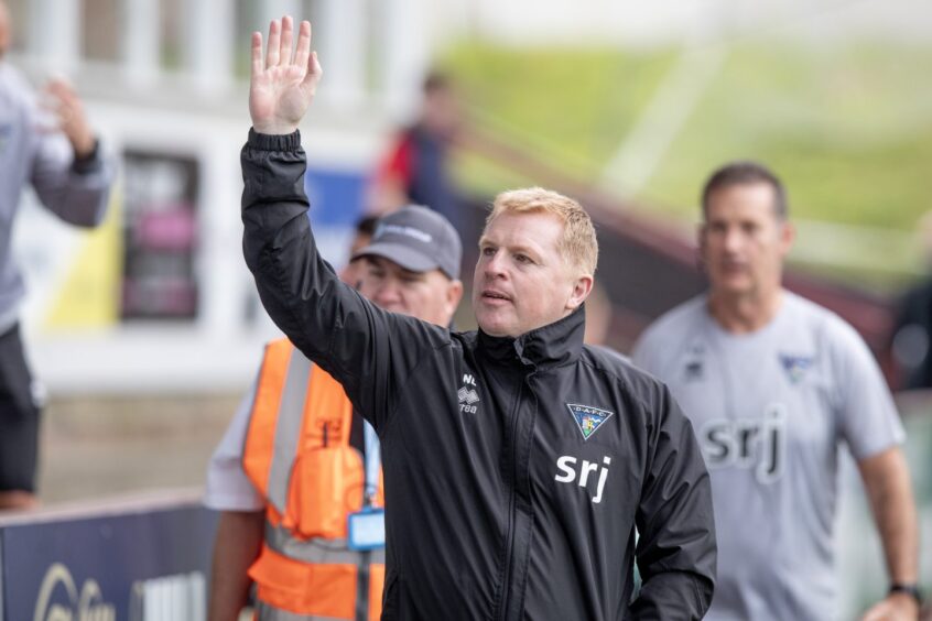 Dunfermline boss Neil Lennon waves to the crowd at East End Park.