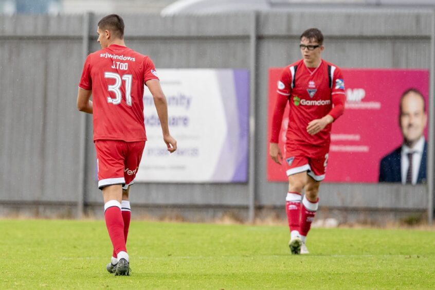 Brothers John and Andrew Tod in action together for Dunfermline Athletic.