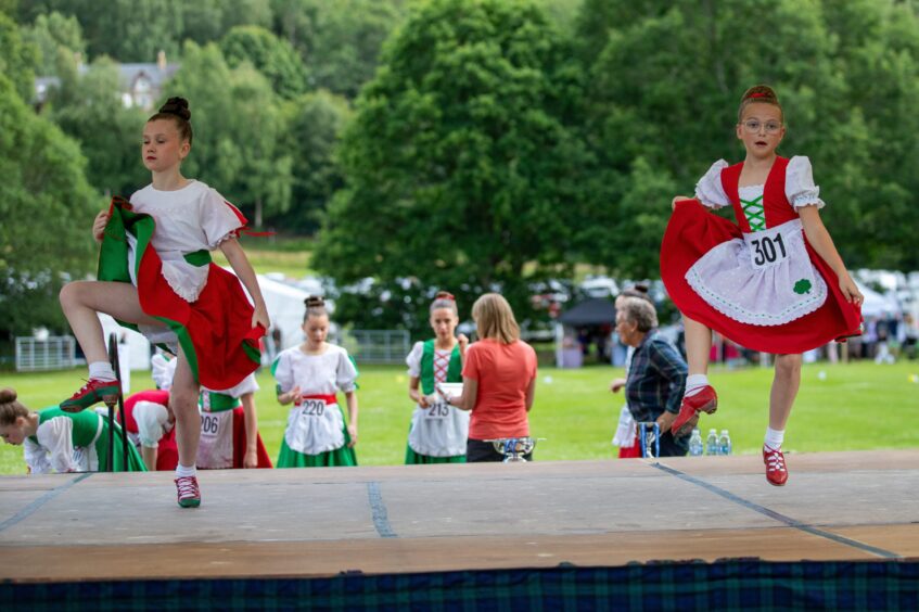 Girls in Irish style outfits for dancing competition