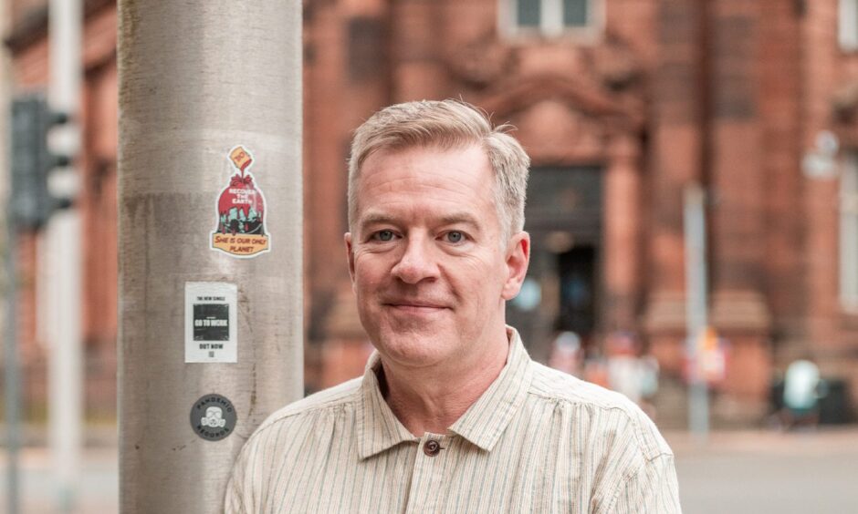 Charlie Connelly outside Blackness Library, Perth Road, Dundee.