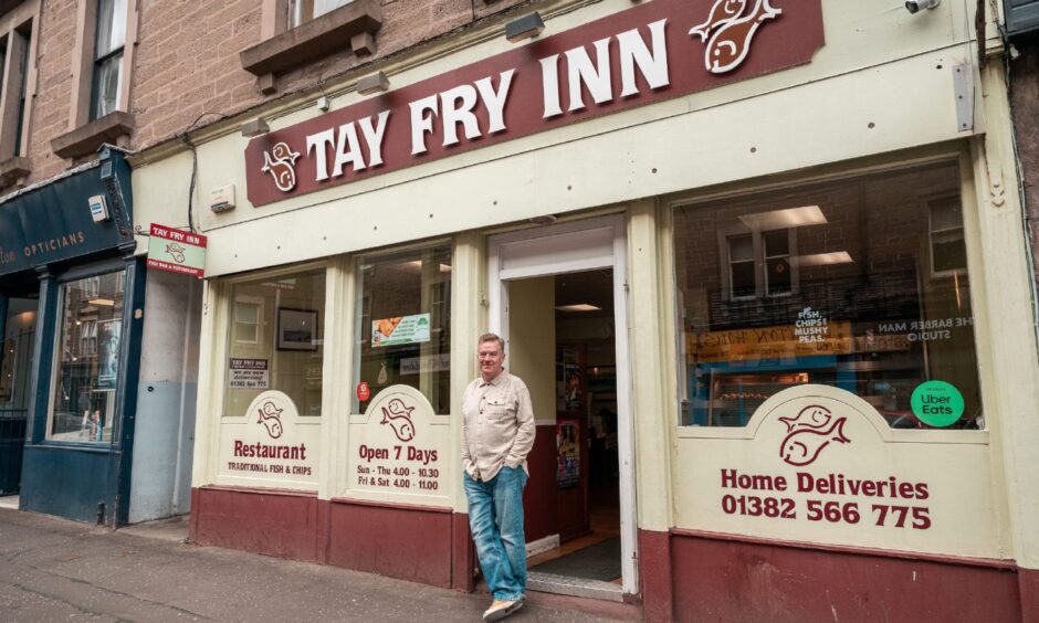 Charlie Connelly outside the Tay Fry Inn, Dundee.