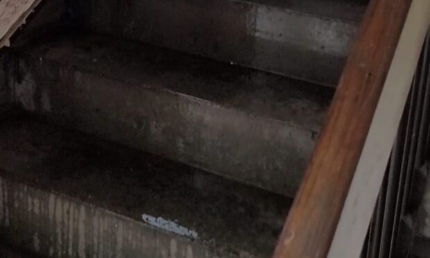Water on the stairwell of Cart Place flats. Image: Yvette Hoskins Date; 19/07/2025