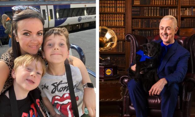 Emma Dechant with her two boys and Perthshire actor Alan Cumming.