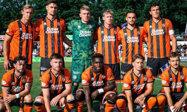 The Dundee United players line up against PEC Zwolle.
