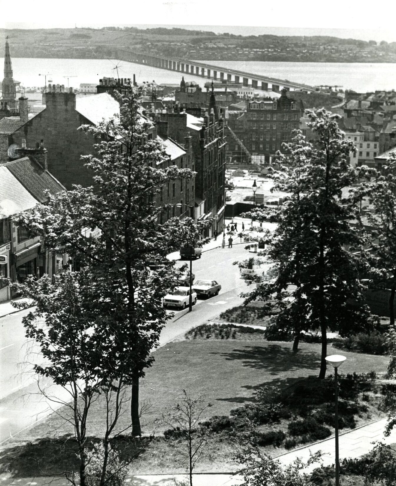 an aerial shot that shows the Hilltown and a view of the Tay Bridge and River Tay.