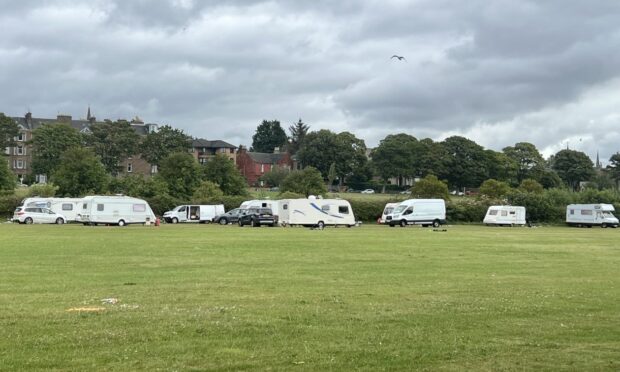Travellers encampment at Riverside Park in Dundee.