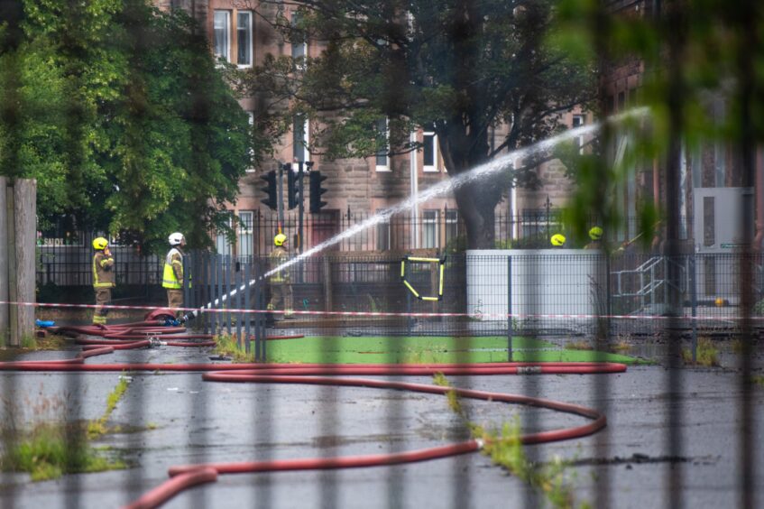 Firefighters remained at the scene for hours after the fire broke out. 