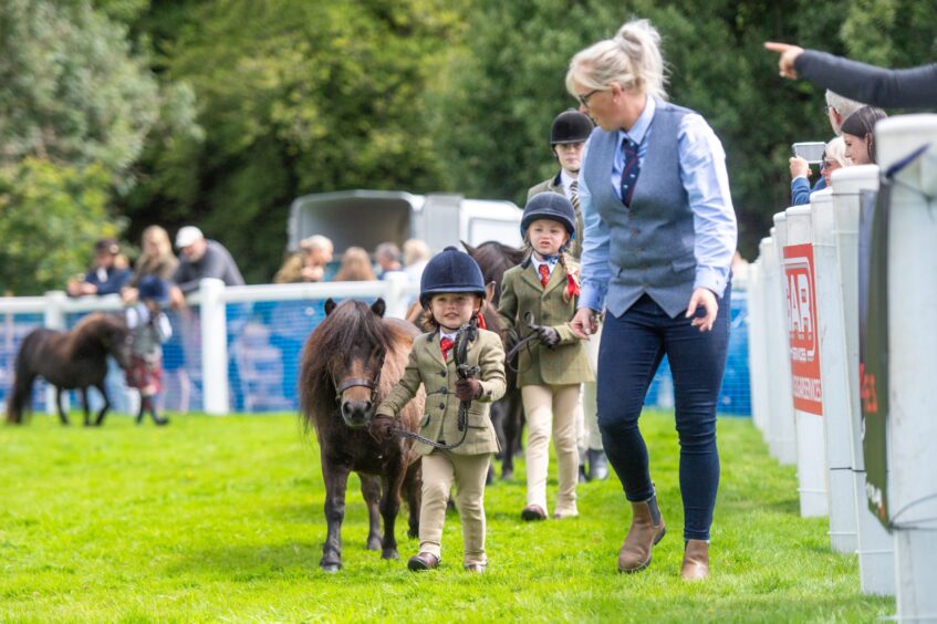 A young girl is helped show off her pony during the Young Handlers Section.