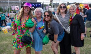 Having a ball - l to r - Morag Kenneth, Annette Smith, Ashley Gilchrist, Lauren Robinson and Elaine Gilchrist, Discovery Festival, Dundee. Image: Kim Cessford / DC Thomson