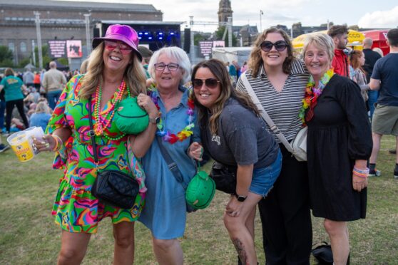 Having a ball - l to r - Morag Kenneth, Annette Smith, Ashley Gilchrist, Lauren Robinson and Elaine Gilchrist, Discovery Festival, Dundee. Image: Kim Cessford / DC Thomson