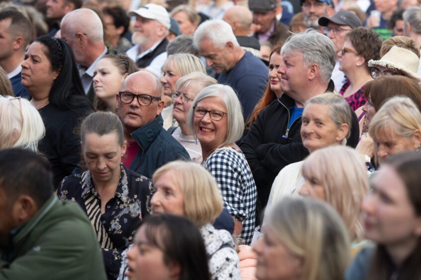 A view of the Dundee crowd shows some very happy Tom Jones fans.