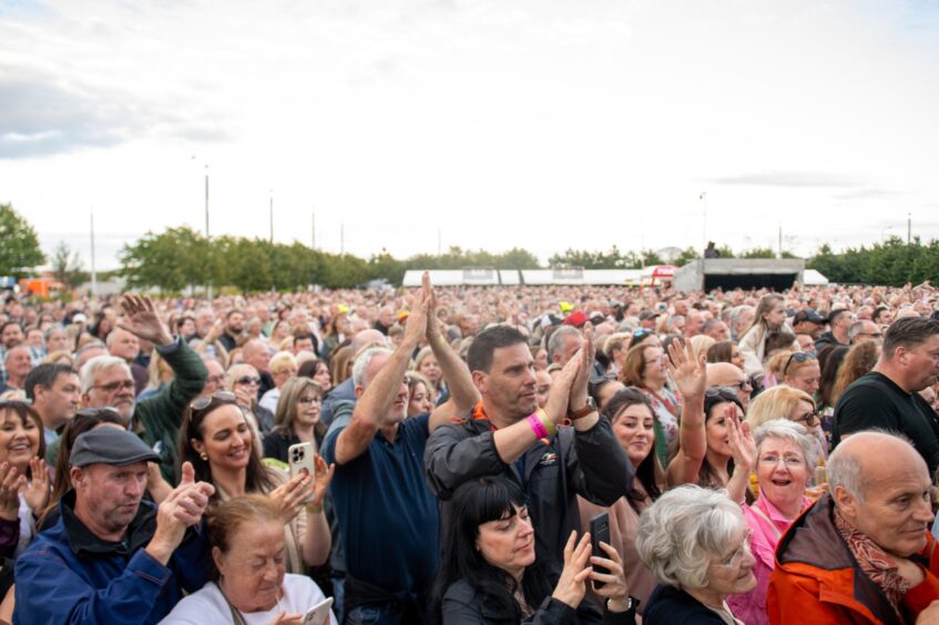 A packed crowd of fans at the Dundee Discovery Festival to see Tom Jones.