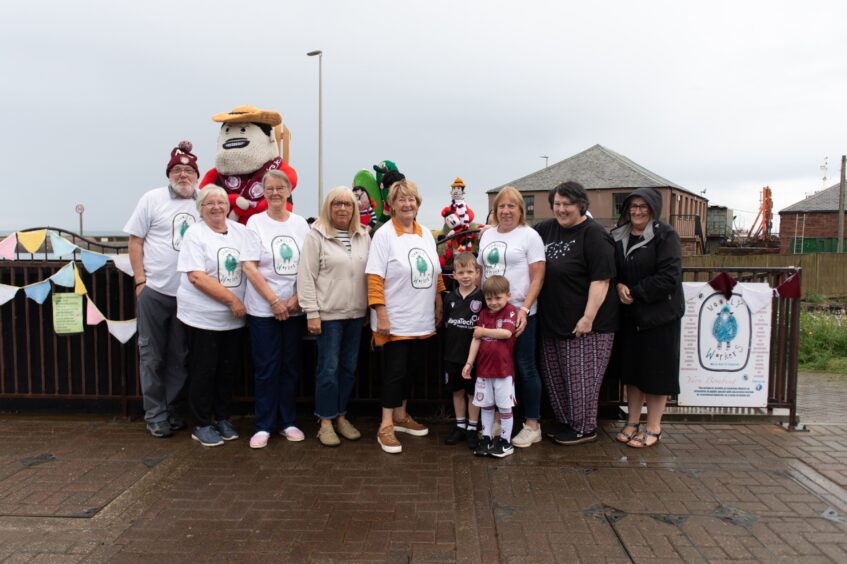 Arbroath yarn bombing Beano and Oor Wullie characters.