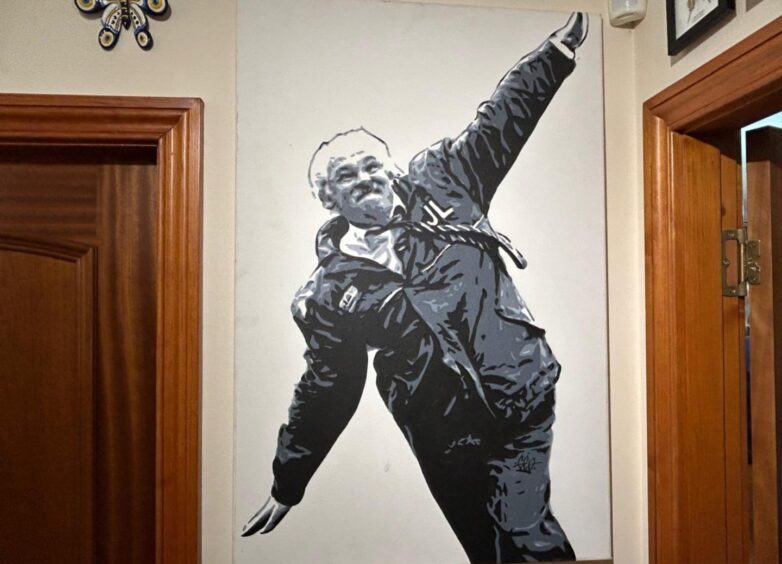 Jim Leishman's 'aeroplane' picture hangs on his hall wall. 