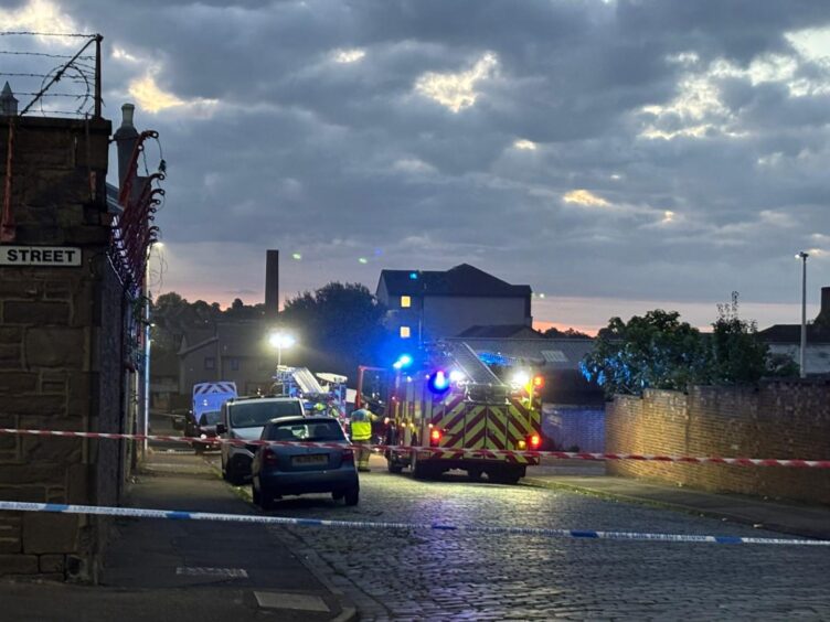Emergency vehicles at the Caldrum Works fire.