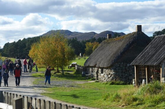 Exterior shot of old houses at the Highland Folk Museum.