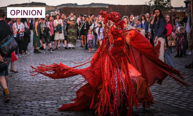 To go with story by Rebecca Baird. RB evening arts column Picture shows; Saoirse Amira Anis performs as the sun sets on Art Night.. Dundee. Supplied by Image: Mhairi Edwards/DC Thomson Date; 24/06/2023
