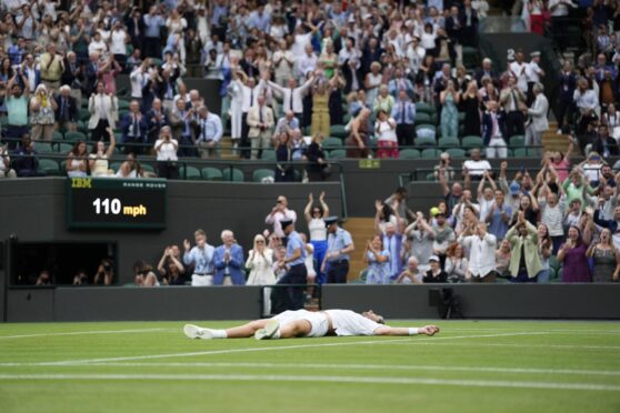 The best moment in Cameron Norrie's run to the quarter-finals was his fall to the ground after clinching match point against Nicolas Jarry. Image: PA