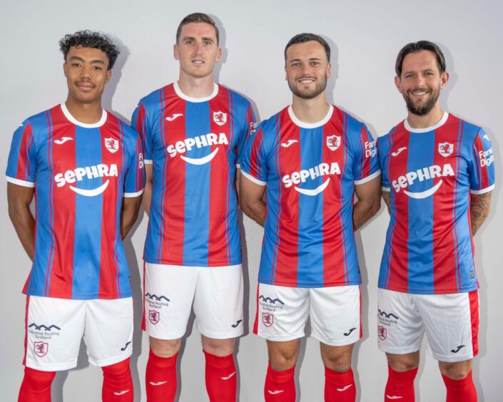 Raith Rovers players Richard Chin, Paul Hanlon, Jordan Doherty and Dylan Easton sport the new away kit.