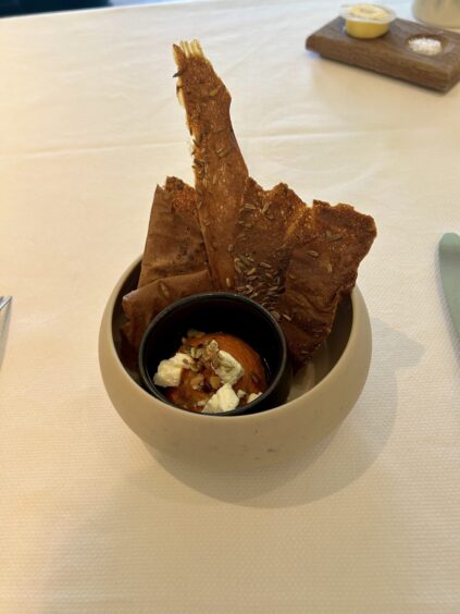 The red pepper hummus appetiser at The Peat Inn.