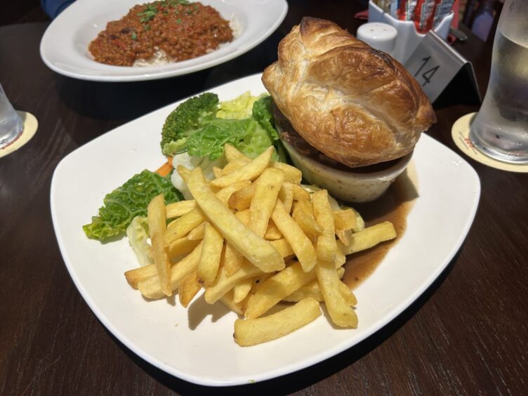 Steak and ale pie and chips served at Tickety Boo's.