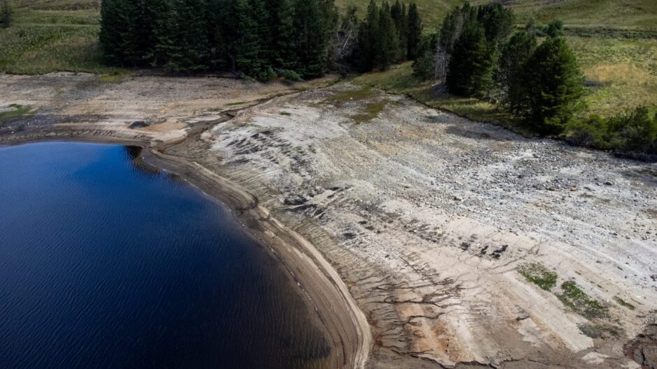 Low water level at Backwater Reservoir in Angus.