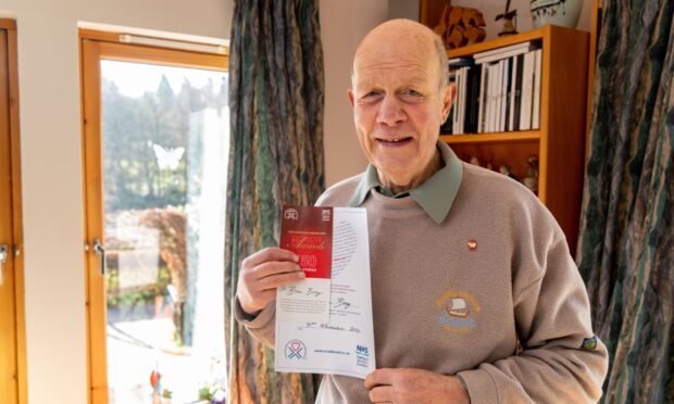 Brian Boag, 81, who lives in Perthshire, has donated a remarkable 150 whole blood donations. Image: Steve Brown/DC Thomson
