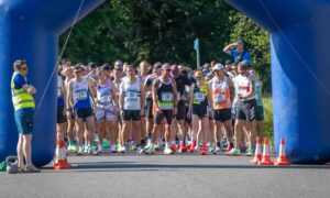 Runners at the start line of the Dundee Dram Half Marathon. Image: Steve Brown/DC Thomson